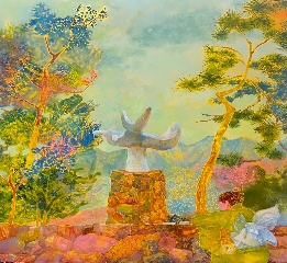 Minami Kobayashi, Miro's Solar Bird and two trees, the sun card and the moon 
